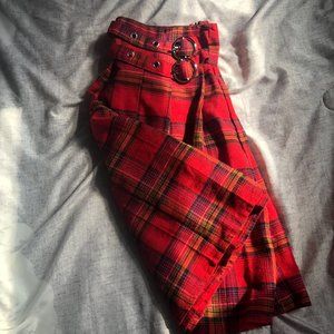 SHEIN, Red and Black Plaid Skirt with Side Belts, Size Small